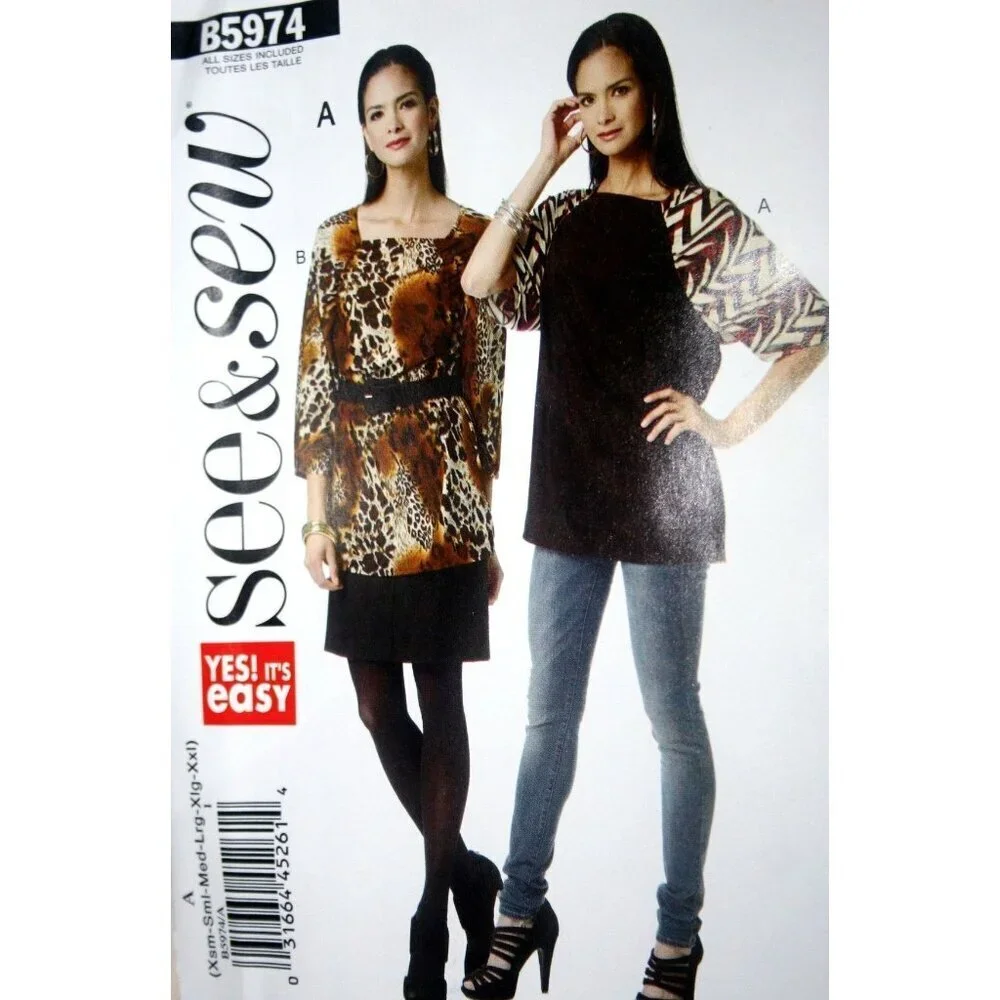 Butterick See and Sew Sewing Pattern 5974 Tunic‎ Top Shirt Misses Size XS-XXL
